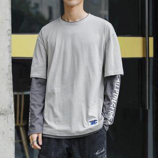 Mock Two Piece Letter Printed Long-sleeve T-shirt