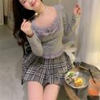 Long-sleeve Ruffle T-shirt Gray - One Size