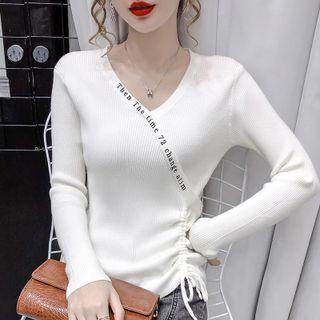 Long Sleeve Lettering Print Knit Top