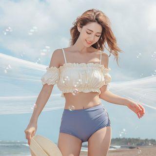 Cap Sleeve Frill Trim Two Tone Bikini