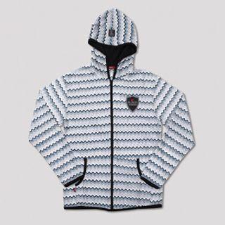 Black Wing Printed Zigzag-patterned Zip Hoodie L