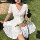 Short-sleeve Eyelet Lace Mini A-line Dress
