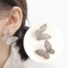 Rhinestone Butterfly Dangle Earring 1 Pair - Wer-401 - 925 Silver - One Size