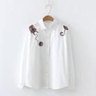 Cartoon Embroidered Shirt White - One Size