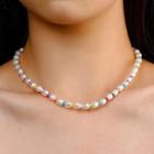 Faux Pearl Bead Choker 01 - Red & Green & Blue & White - One Size