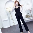 Set: Mock Neck Sheer Top + Sleeveless Jumpsuit