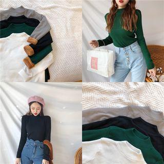 Fleece-lined Mock-neck Long-sleeve Knit Top