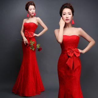 Strapless Bow-accent Evening Dress