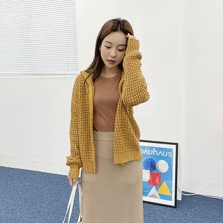Collared Knitted Zip Cardigan