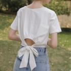 Plain Tie-back Short-sleeve Cropped T-shirt