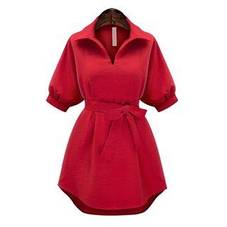 Elbow-sleeve V-neck Shirtdress