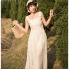 Lace Strap Tie Waist A-line Midi Dress