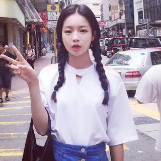 Short-sleeve Cut Out T-shirt Milky White - One Size