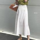 Puff-sleeve Cropped Top / Midi A-line Skirt