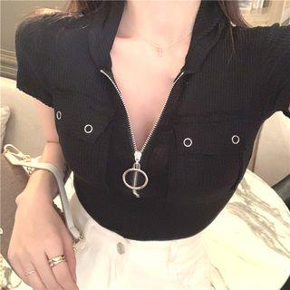 Hooded Half Zip Short-sleeve T-shirt