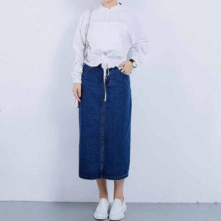 Slit Back Midi Denim Skirt