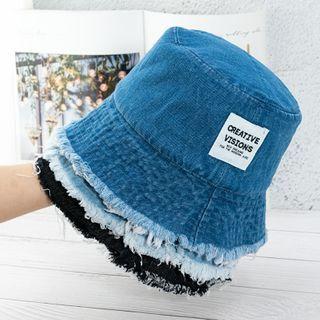 Applique Fringed Denim Bucket Hat