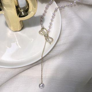 Beaded Rhinestone Drop Choker 1 Piece - Gold - One Size