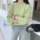 Plain Round Neck Cable Knit Sweater