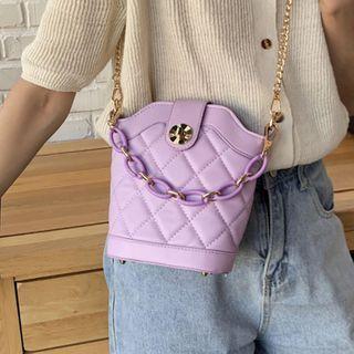 Quilted Faux Leather Chained Bucket Bag