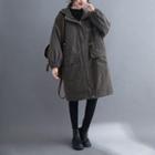 Hooded Drawstring Long Jacket Gray - One Size