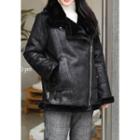 Diagonal-zip Faux-shearling Moto Jacket