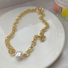 Faux Pearl Chunky Chain Alloy Choker White Faux Pearl - Gold - One Size