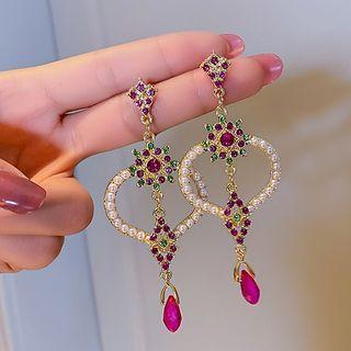 Rhinestone Faux Crystal Dangle Earring 1 Pair - Silver Needle - Gold - One Size