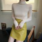 Knit Vest / Mock Neck T-shirt / A-line Skirt