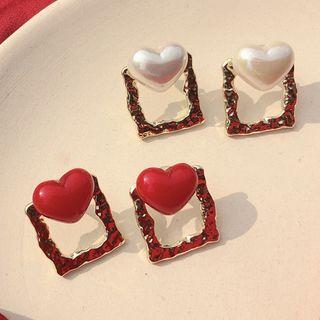 Heart Alloy Rectangle Dangle Earring