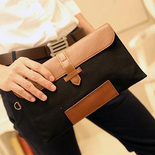 Faux Leather Panel Canvas Clutch