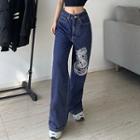 Dragon Embroidery Wide-fit Jeans