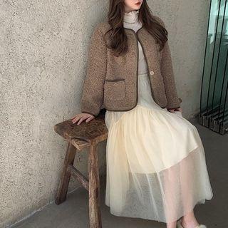 Fleece Jacket / Mesh Midi A-line Skirt