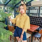 Elbow-sleeve Pocket-front Linen Shirt