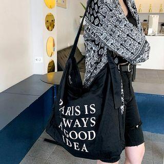 Tie-strap Letter-printed Shopper Bag