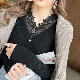 Lace Trim Glitter Sweater