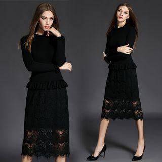 Knit Panel Lace A-line Dress