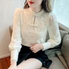 Long-sleeve Frog-buttoned Embellished Lace Blouse