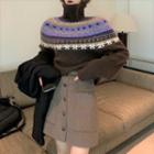 Pattern Turtleneck Sweater / Mini A-line Skirt