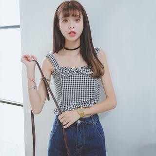 Bow Accent Gingham Tank Top