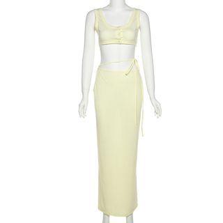 Set: Button-up Crop Tank Top + Cutout Maxi Skirt