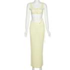 Set: Button-up Crop Tank Top + Cutout Maxi Skirt