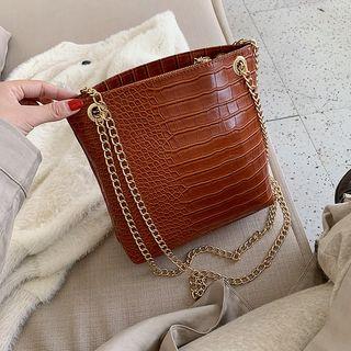 Faux Croc-grain Bucket Bag