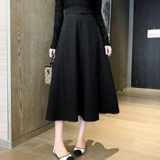 Long-sleeve Square-neck Top / Midi A-line Skirt