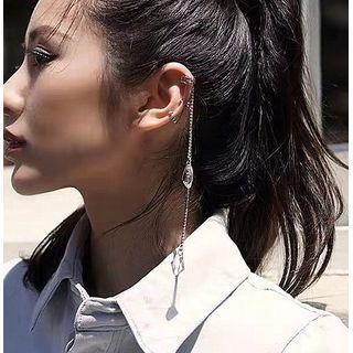 Faux Crystal Chained Cuff Earring 1 Pc - Silver - One Size