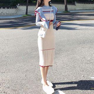 Striped Ruffle Long-sleeve Knit Dress