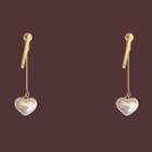 Faux Pearl Heart Drop Earring 1 Pair - Drop Earring - S925silver - Gold & White - One Size