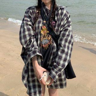 Plaid Shirt / Elbow-sleeve Print T-shirt