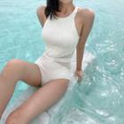 Halter-neck Ribbed Swimsuit