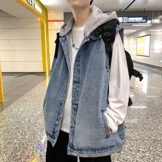 Hooded Denim Zip Vest